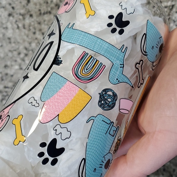 🧡4/$20 Bundle Select Items to Get Offer 🧡Dog 🐕 16oz Glass Cup with Bamboo Lid - Picture 3 of 4